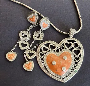 Stainless steel Enamel Heart Shaped Necklace and Earrings Set. thumbnail 1