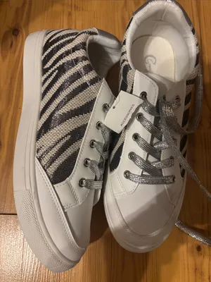 Cato White and Black Zebra-Pattern Sneakers with Silver Laces thumbnail 2