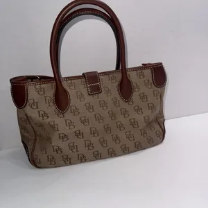 Vintage Dooney & Bourke Y2K Old Money Classic Leather Canvas Satchel Bag‎ Purse thumbnail 2