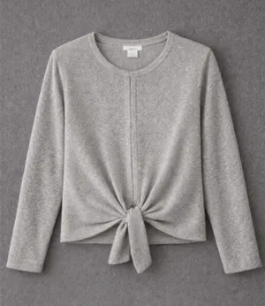 Barefoot Dreams CozyChic Ultra Lite Gray Tie Front Pullover‎ Sweater Size S thumbnail 1