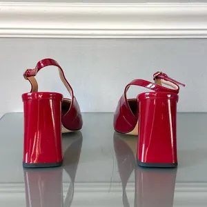 Women’s Red Patent Leather Slingback Block Heel Pumps Pointed Toe Size 8 NEW thumbnail 4