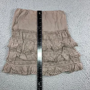 Tiered Ruffle Mini Skirt Women XS Taupe Brown Eyelet Lace Boho Coastal Fairy y2k thumbnail 8