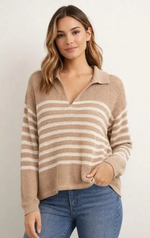 Gap Striped Cotton Crochet Sweater Medium Coastal Beach Preppy Nautical Neutral thumbnail 1