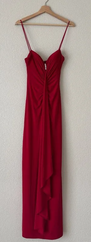 Onyx Nite Red Spaghetti-Strap Evening Gown thumbnail 1