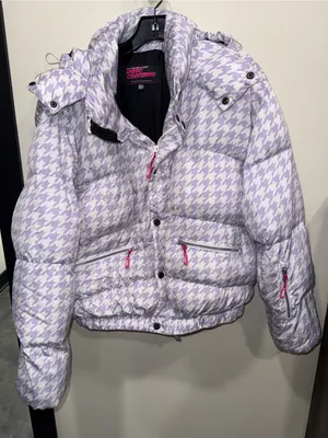OOSC purple houndstooth chic ski puffer jacket size large‎ thumbnail 2
