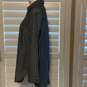 Unique Spectrum Gray Striped Button Down Shirt with Red Floral Embroidery thumbnail 5