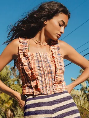 NWT Verb by Pallavi Singhee Anthropologie Cotton Ruffle Plaid Gingham Top medium thumbnail 1