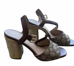 NEW Coach Logo Maddy Sandal Khaki Saddle Summer Woven Block Heel $198.00 Tan thumbnail 11