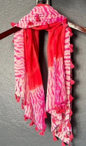 Pink and Red tie dye tassel Scarf thumbnail 1