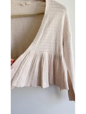 Anthropologie Moth Cream Pointelle Peplum Open Front Cardigan Cashmere S thumbnail 9