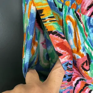 Caleooa Abstract Print Wide Leg Pants NWT Size L | Colorful Resort Palazzo Pant thumbnail 4