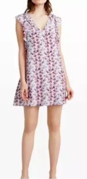 CLUB‎ MONACO Ruffle Silk floral shift Dress blue pink size 0 thumbnail 1