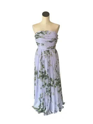 New $220 White House Black Market Floral Lilac Strapless Chiffon Maxi Dress thumbnail 7