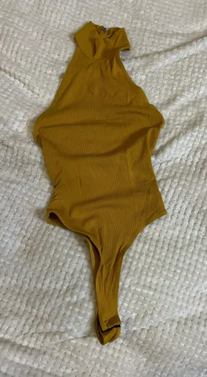 Medium Yellow Mustard Ribbed High Thigh Body Suit thumbnail 1