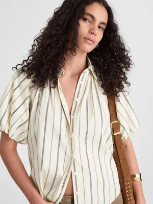 NWT Madewell Striped Puff Sleeve Button Front Blouse Medium Cotton Top thumbnail 11
