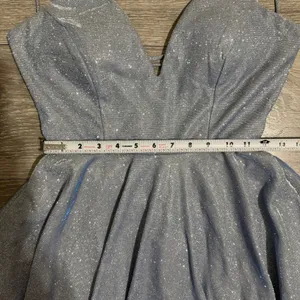 Windsor Light Blue Glitter Skater Dress Siz S V-Neck Lace Up Back Mini Prom Glam thumbnail 17