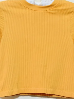 H&M Women’s Long Sleeve Ribbed Crop Top Yellow Size Small thumbnail 7