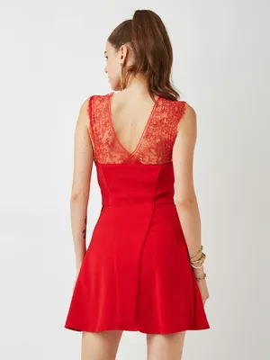 The Kooples Red Crepe Lace Bustier Fit & Flare Dress Womens Size M‎ thumbnail 2