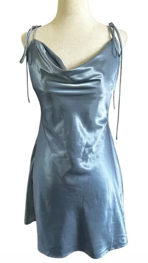Cider Women's Blue Satin Cowl Neck Slip Mini Dress Size Medium | 0137 thumbnail 1