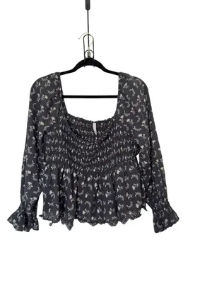 American Eagle XL‎ Floral Smocked Peplum Blouse Peasant Sleeves Coquette Boho thumbnail 4