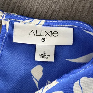 Alexis Floral Satin Mini Dress Large Blue White Long Sleeve No belt thumbnail 6