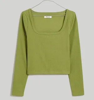 Square-Neck Long-Sleeve Crop Top Shirt Size XXS thumbnail 1