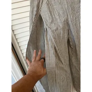 Japna Grey White Striped Tie Front Wide Leg Slit Jumpsuit Size M 100% cotton thumbnail 2