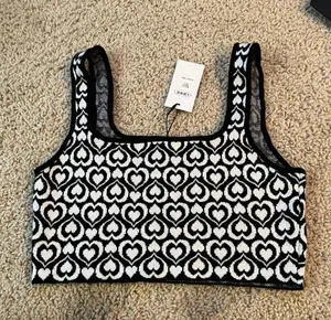 Cider Black and white heart patterned crop sleeveless top never worn thumbnail 2
