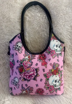 Ed Hardy Pink Skull Tattoo Tote Bag NWT - Y2K Biker Chic thumbnail 7