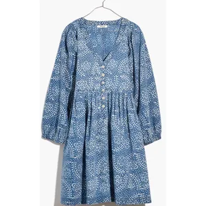 Madewell Bubble-Sleeve Button Front Mini Dress in Indigo Paisley Sz. M thumbnail 3
