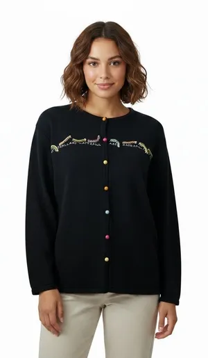 🩷VTG Marisa Christina Woman L Novalty 90s Sweater caterpillar Black Multi Color thumbnail 1