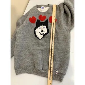 Vintage Russell Athletic Womens Small Sweatshirt Husky Dog‎ Gray 90s USA Hearts thumbnail 12