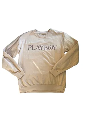 Playboy Sweatshirt Logo Bunny Sz M Tan/Brown Fleece Lined Long Sleeve Cozy Nite thumbnail 2