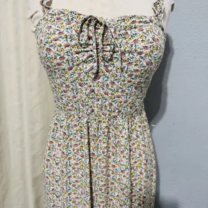 AUW L Green Floral Smocked Tie-Front Ruffle Strap Slit Midi‎ Dress Padded Bra thumbnail 4