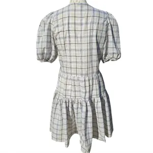 J.‎ Crew Cotton Voile Wrap Mini Dress Puff Sleeves In Oyster White Plaid Small thumbnail 6