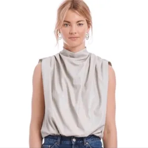 Amanda Uprichard Cream Sleeveless Draped Bodysuit Faux Leather NWOT thumbnail 5