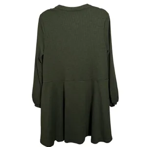 Pink Lily Olive‎ Green Waffle Knit Button Neck Swing Dress Size L thumbnail 2