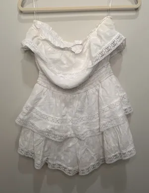 Altar’d State White Lace Ruffle Romper Taite-AS Smocked Off Shoulder Small thumbnail 1