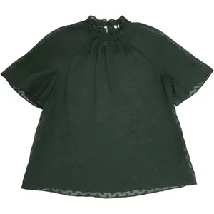 Anthropologie Feather Bone Green Swiss Dot Blouse Size 0 Sheer Flutter Sleeve thumbnail 3