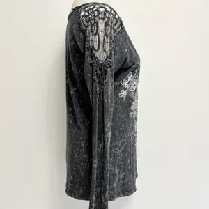 Maurices Silver Top Large Black Mineral Wash Crochet Lace Scroll Rhinestone L thumbnail 4