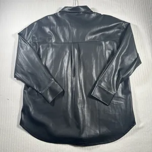 Abercrombie & Fitch Oversized Black Vegan Faux Leather Shirt Jacket Womens Large thumbnail 16
