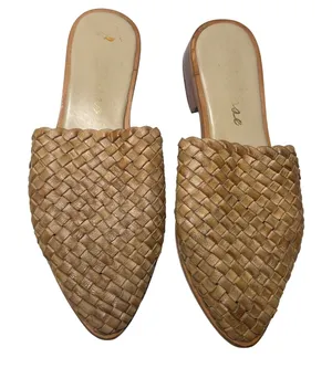 Woven Leather Pointed Toe Mule‎ Slides Tan Women's Size 7 thumbnail 1