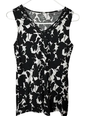 LOFT Women's Sleeveless Black and White Blouse Sz XS thumbnail 1