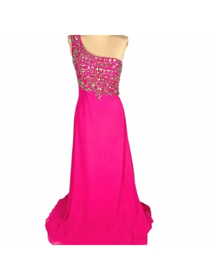 NWT Envious Couture Jeweled One Shoulder Formal Prom Gown 8 Barbiecore Pageant thumbnail 2