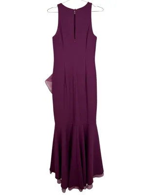 Adrianna Papell High Low Crepe Halter Gown Organza Draping In Cabernet Size‎ 4 thumbnail 7