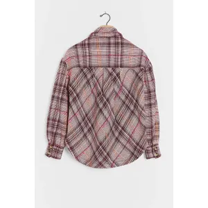 Anthropologie Hudson Plaid Shirt Jacket Pink Plaid Button Down Shacket Size M thumbnail 6