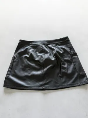 Fahsyee Black Faux Leather Mini Skirt with Pockets‎ Size XL thumbnail 2