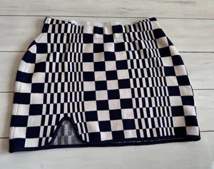 Urban Outfitters Black and Cream Checkered Mini Skirt thumbnail 1
