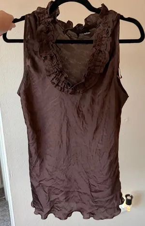 New directions Brown Oversized Drapey Ruffle Blouse Size L thumbnail 1
