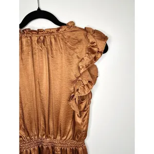 NWT Steve Madden Prairie Dreams Mini‎ Dress Apricot Satin Ruffle Smocked Small S thumbnail 10